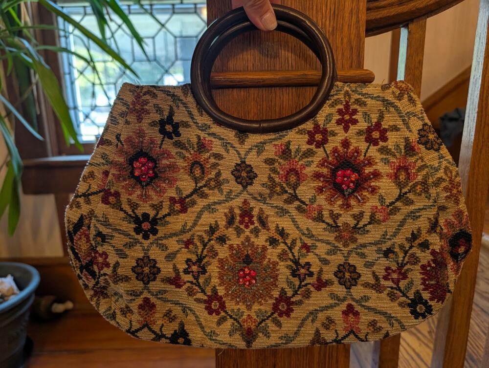 Fossil Forever Fooral Tapestry Embroidered Bag Women's Dark Wood Ring Handbag
